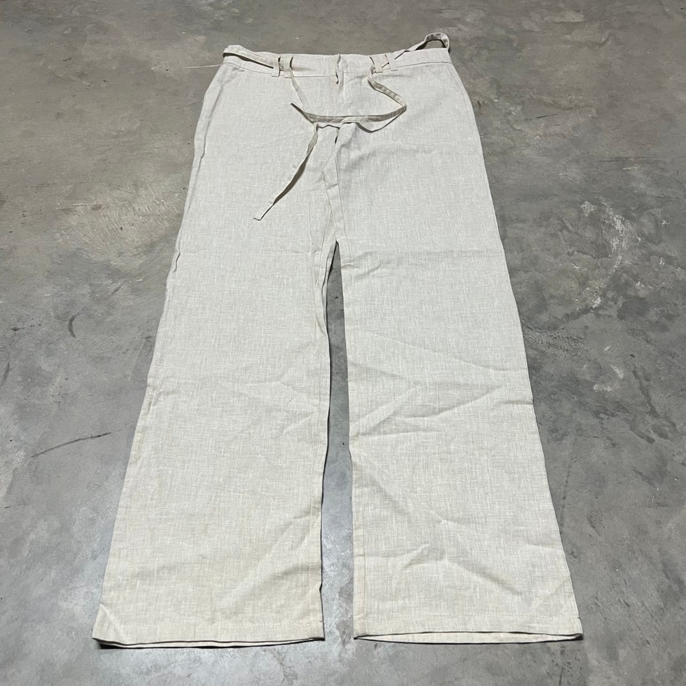 Zenana Outfitters Cream Belted Wide Leg Linen Blend Pants Mens Large JP-7223